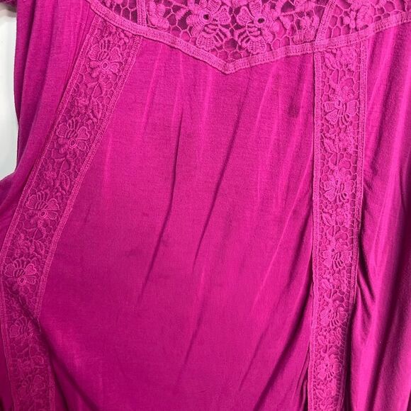 5 for $25🔥Roaman's Fuchsia Asymmetrical Knit Lace Blouse 3X (30/32) - Picture 3 of 7